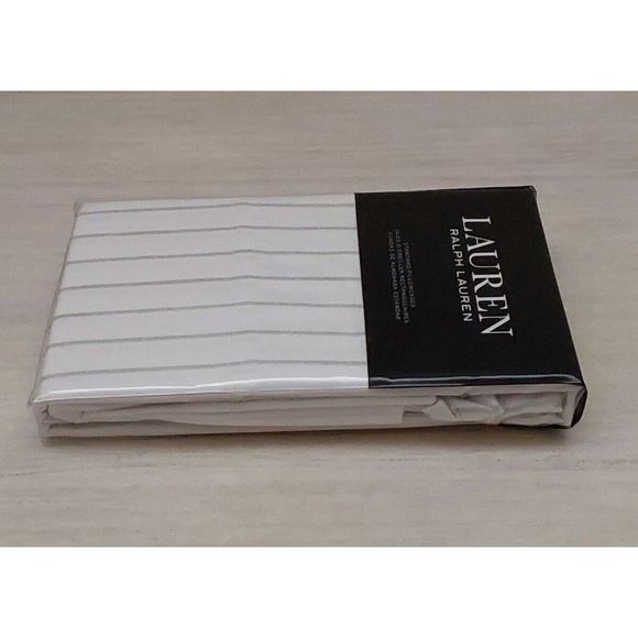 Ralph Lauren SPENCER STRIPE SATEEN White SAGE Cotton Standard Pillowcase Set 2pk - Picture 5 of 9